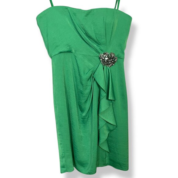 BCBGMaxAzria Strapless Dress Brooch Larre Kelly Green Sz 10 Cocktail Homecoming - Picture 3 of 16